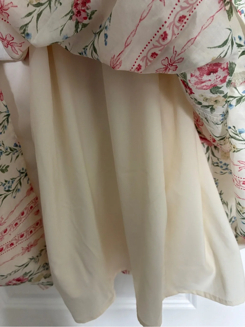NWT 100% cotton Storia Cream and Pink Floral Puff-Sleeve Midi Dress - Picture 7 of 11